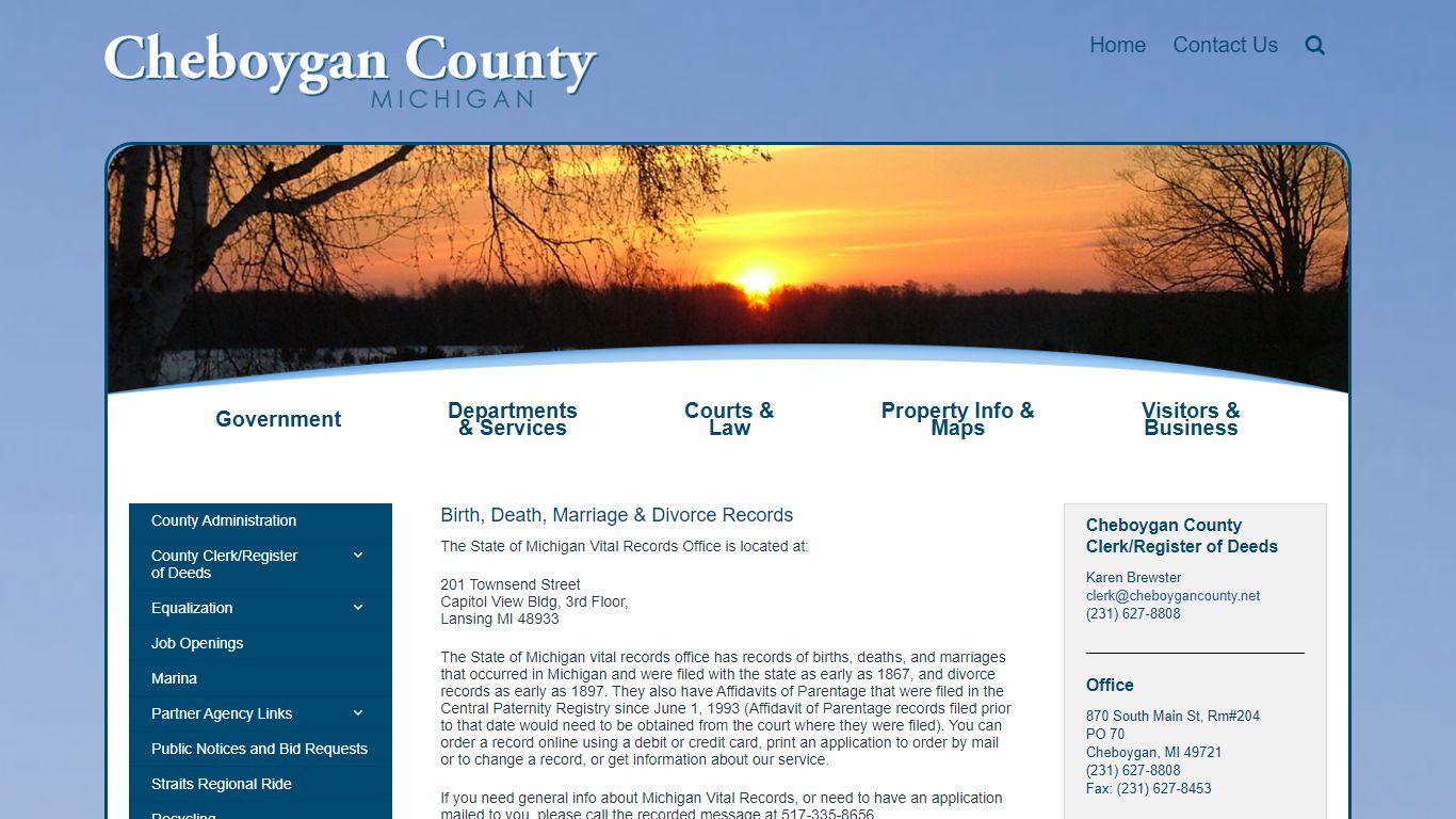 Birth, Death, Marriage & Divorce Records - Cheboygan County Michigan